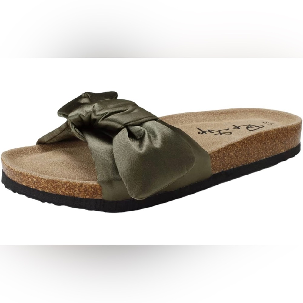 Women’s 6.5 olive silk bow sandals